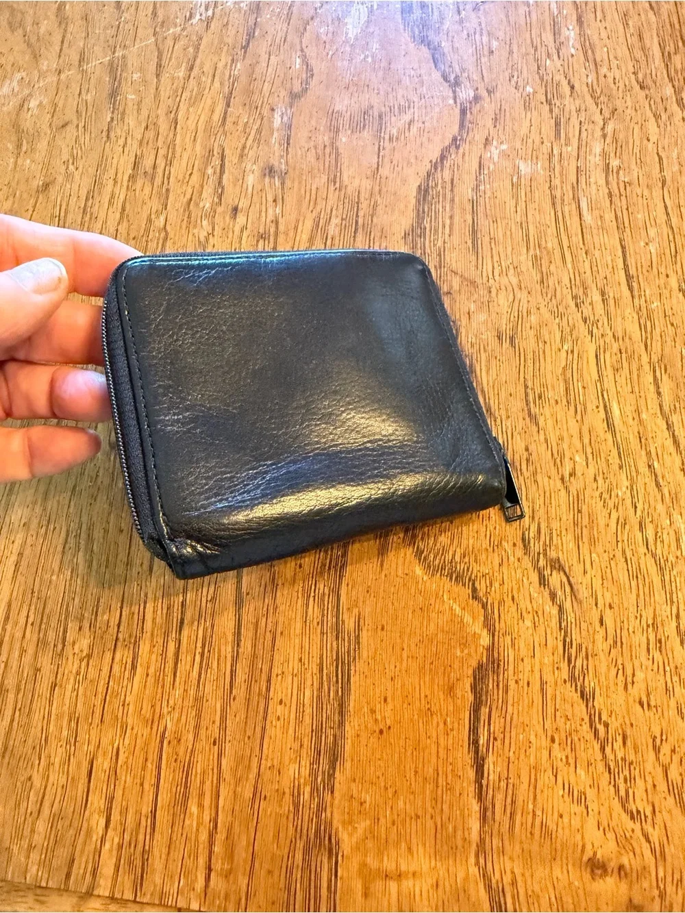 Brookstone Black Leather Zip Wallet with Embossed Logo